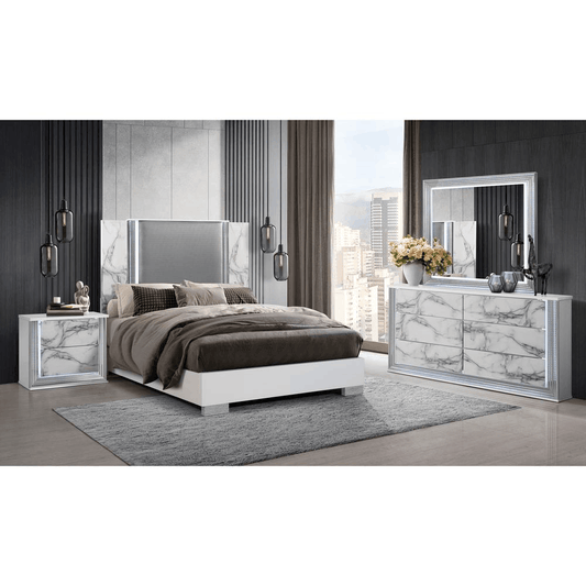 Ylime White Marble Queen Bed Group 