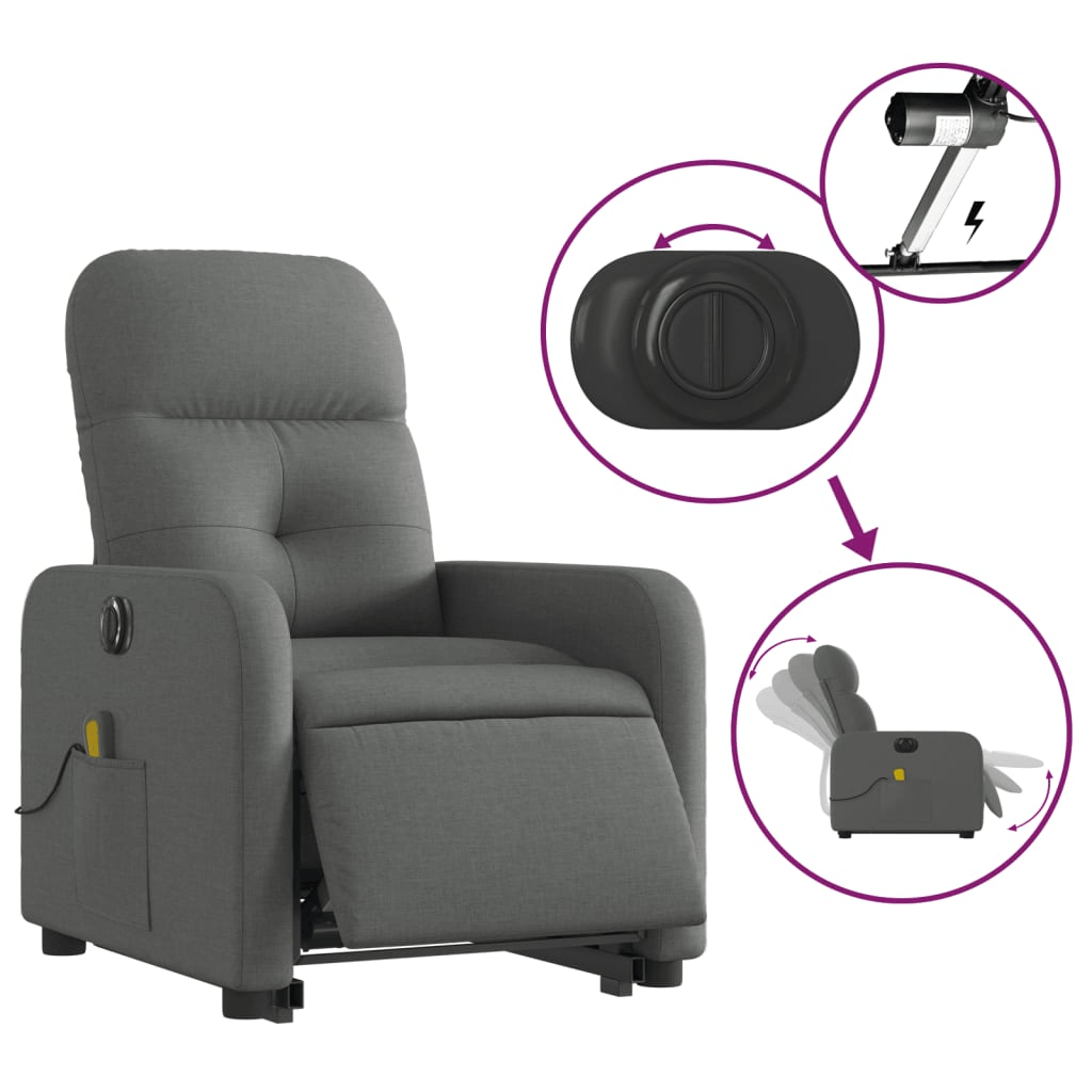 vidaXL Electric Stand up Massage Recliner Chair Dark Gray Fabric 