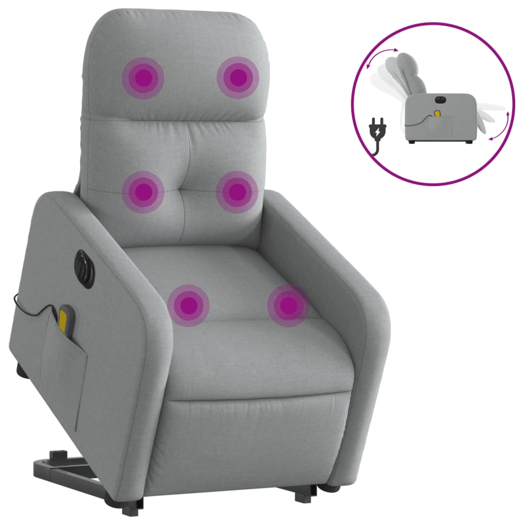 vidaXL Electric Stand up Massage Recliner Chair Light Gray Fabric 