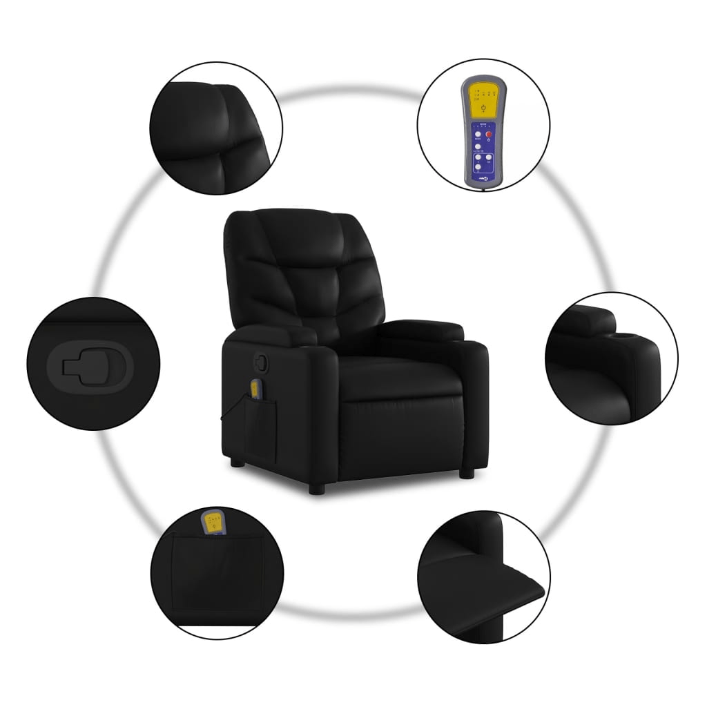 vidaXL Stand up Massage Recliner Chair Black Faux Leather 