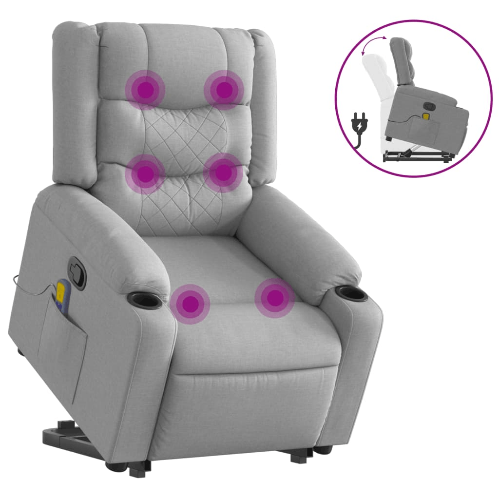 vidaXL Stand up Massage Recliner Chair Light Gray Fabric 